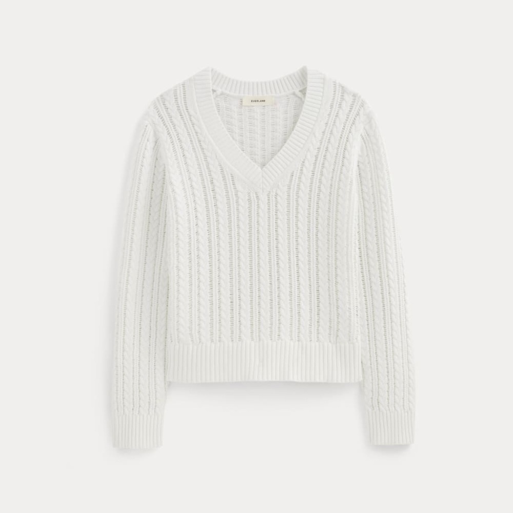 Everlane Women's Mesh Cable V-Neck Sweater - Picture 2 of 4